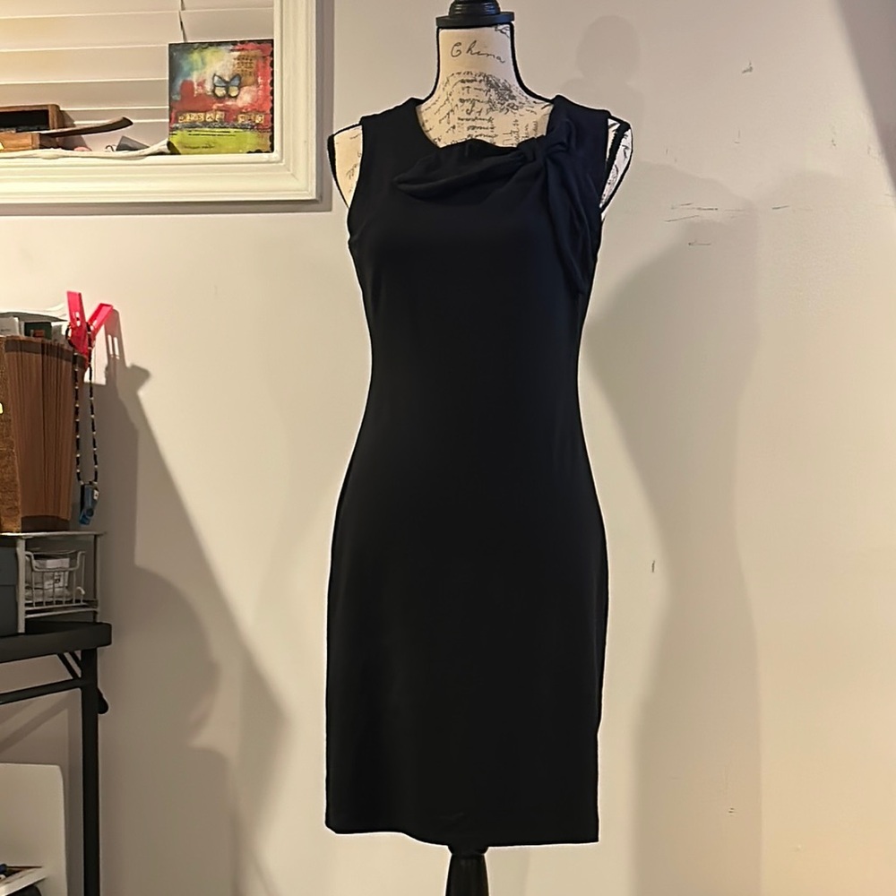 Banana Republic Black Asymmetrical Sheath Midi Dress